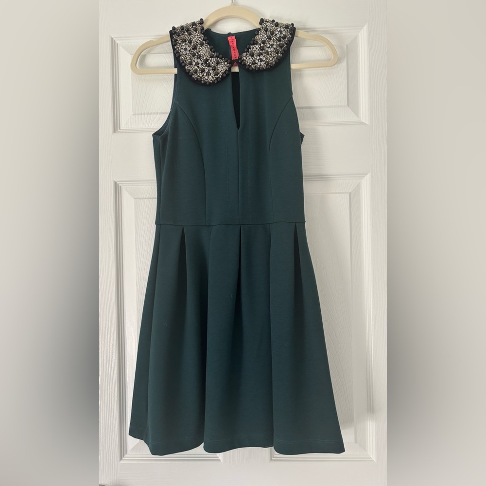 Emerald Green Party Dress with Beaded Collar